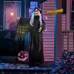 Haunt & Co 6FT Halloween Animatronic Witch Standing Outdoor w/ Red Eyes,Scary Sounds