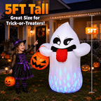 Haunt & Co 5FT Halloween Inflatable Ghost Holding Pumpkin Lantern, Light-Up Blow Up Outdoor Yard Decoration with RGB LED Lights