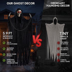 Haunt & Co Halloween Grim Reaper 6ft Hanging Ghost Skeleton Decorations, Spooky