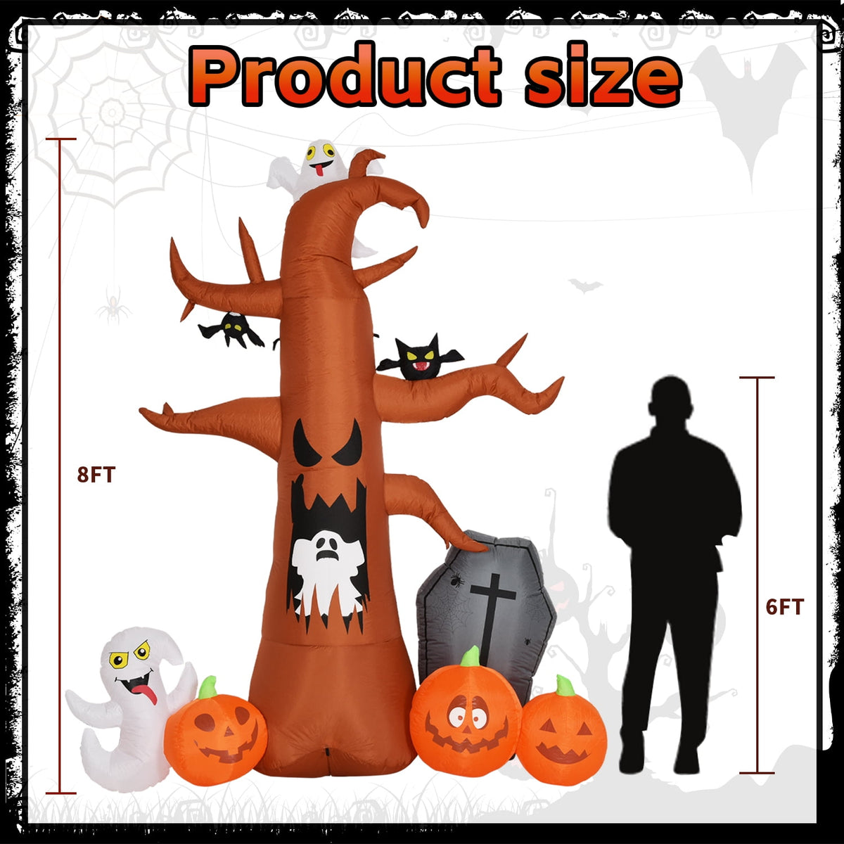 Haunt & Co Coolmade 8 ft Halloween Inflatable Outdoor Dead Tree with Ghosts Pumpkins Tombstone Bat, Halloween Blow Up Yard Decorations Clearance with Build-in LED Lights for Holiday Party Lawn Yard Garden