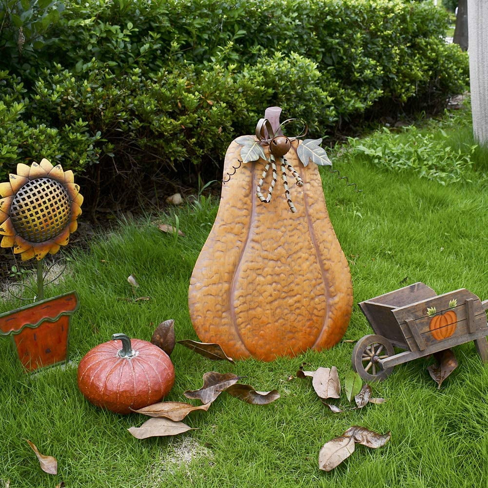 Haunt & Co Metal Pumpkin Harvest Fall Decor Thanksgiving Halloween Outdoor Yard Garden Decor Free Standing Pumpkin Decorations for Home (H-24.5")