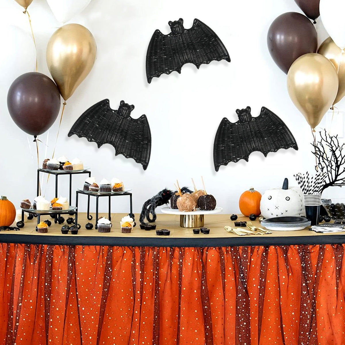Haunt & Co Halloween Gift Wicker Bat Hanging Ornament, Spooky Woven Black Bat Wall Decor for Home Mantel Door Party Decoration