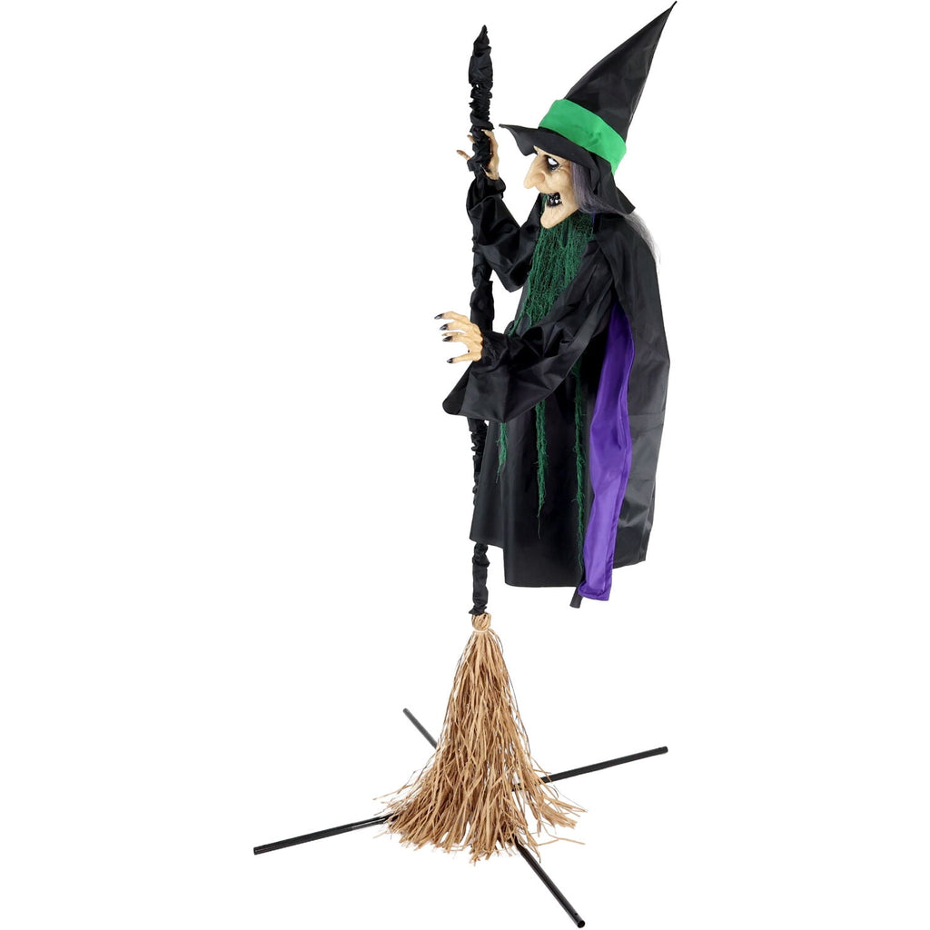 Haunt & Co 6 ft Touch-Activated Mounted Flying Witch Halloween Animatronic