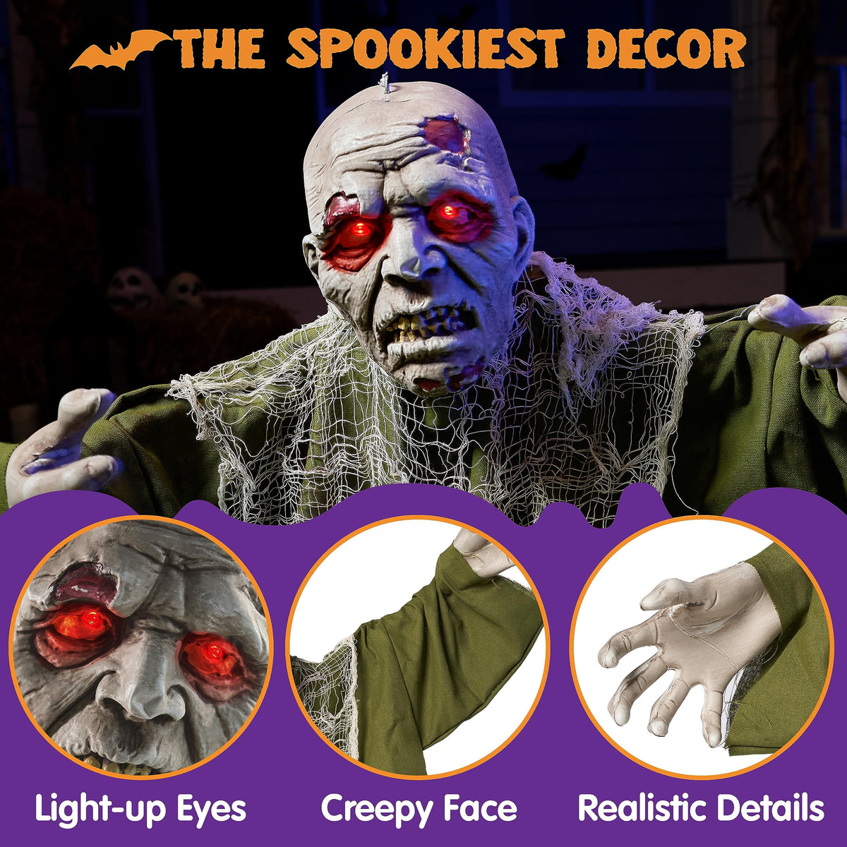 Haunt & Co Halloween Groundbreaker Animated Zombie with Crawling Creepy Animatronic Decorations with Movable Arms,Outdoor Scary