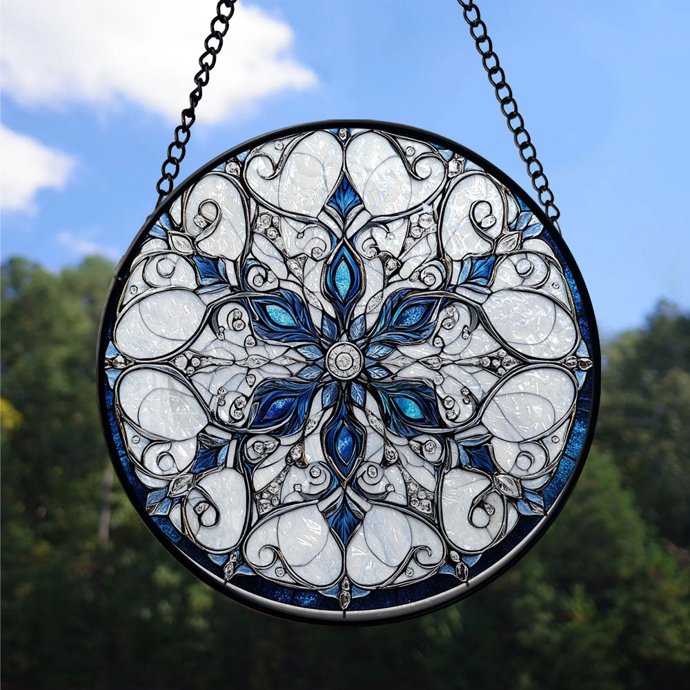 Haunt & Co Home Decor Christmas Gift - Christmas Snowflake Halloween Stained Glass Hanging Ornament - Merry & Bright Xmas Tree Decor, Holiday Gift for Family & Friends