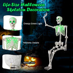Haunt & Co Costway 5.5 FT Poseable Halloween Skeleton Life-Size Decoration with Built-in Lights Green