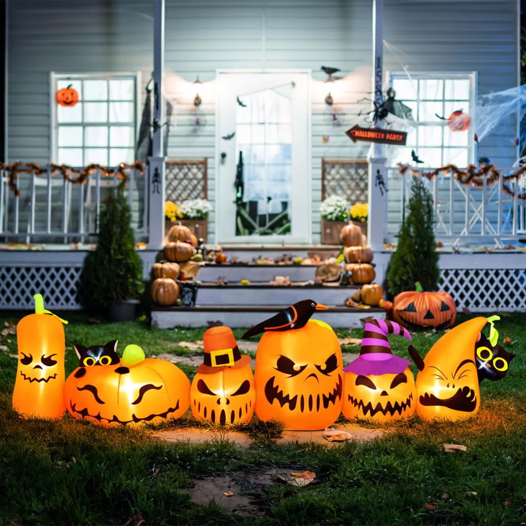 Haunt & Co 7 Ft Halloween Inflatables Pumpkin Outdoor Decoration Build-in LED Lights Blow Up