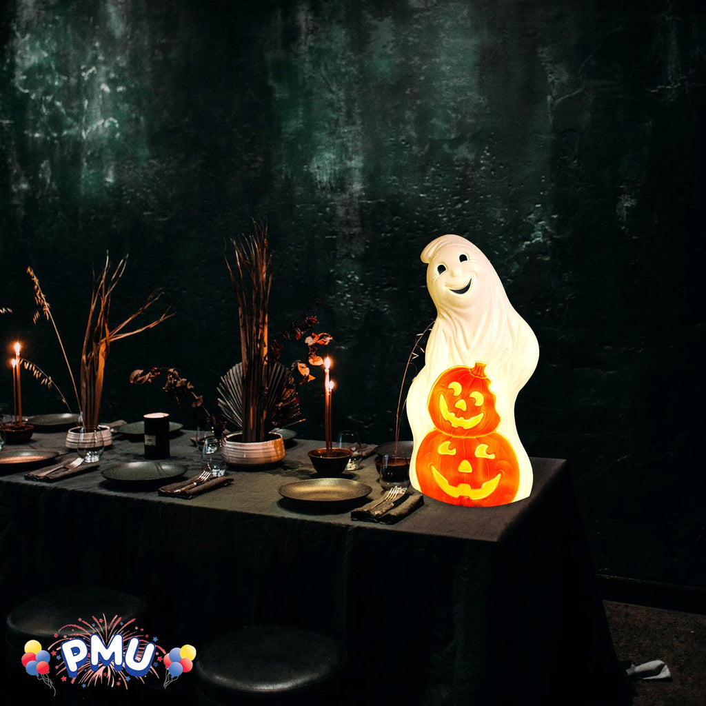 Haunt & Co PMU Halloween Light-Up Ghost Pumpkin Trick or Treat Blow Mold Decorations - Perfect for Halloween, Home, Lawn, Yard, Decor (Indoor and Outdoor)