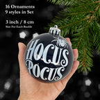 Haunt & Co Ghastly Quotes Ornament Bauble Set of 16, Halloween Tree 3" Black and White Round Ball Decor