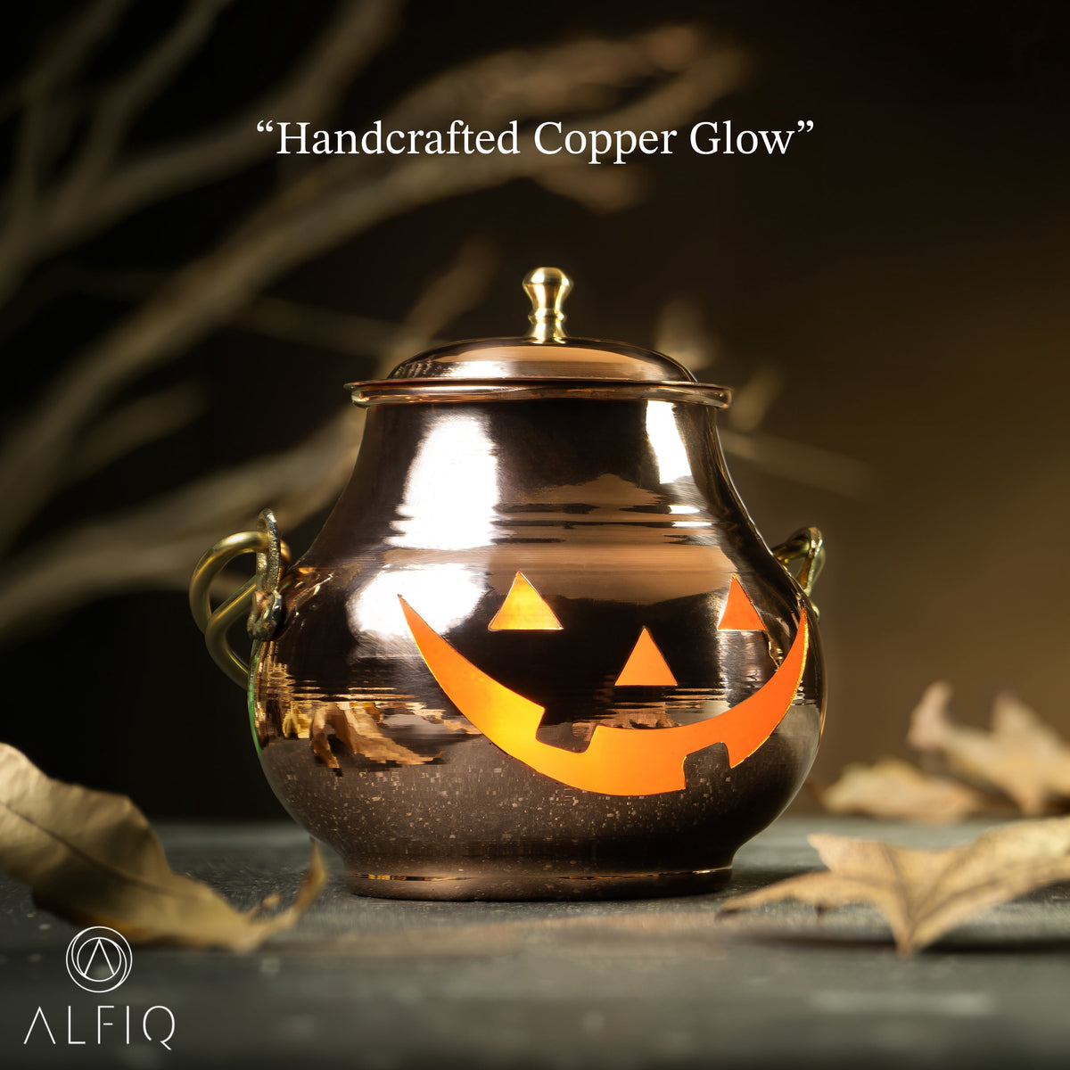 Haunt & Co Handmade Copper Pumpkin Ornament, 4x4 Inch Fall Wall Decor with Hanger for Thanksgiving, Halloween, and Harvest Home Decor Gift