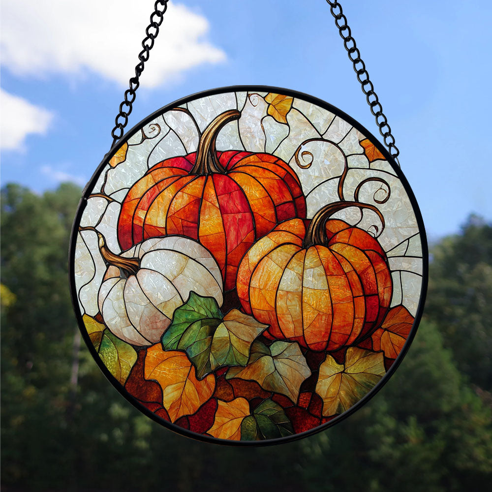 Haunt & Co Premium Christmas Gift - Halloween Orange White Ghosts Spookys Xmas Stained Glass Hanging Ornament - Festive Holiday Tree Decoration, Gift for Family & Friends, Collectible 2025