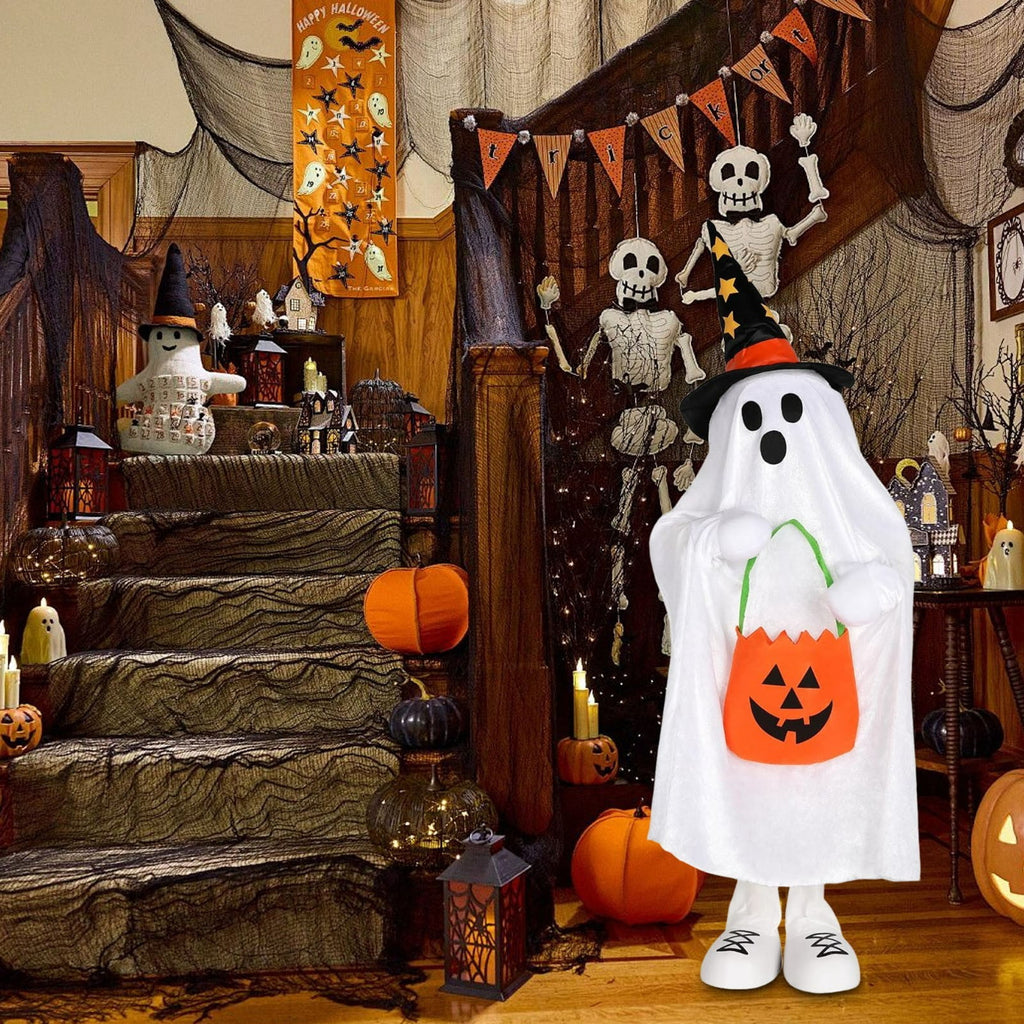Haunt & Co Halloween Ornament Ghost Candy Ghost Glowing Decoration With Candy Pocket For Trick Or Treat