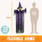 Haunt & Co 6ft Halloween Witch Decoration,Outdoor Scary Halloween Animatronic Hanging Witch with Light Up Eyes and Sound Decoration for Halloween Outdoor