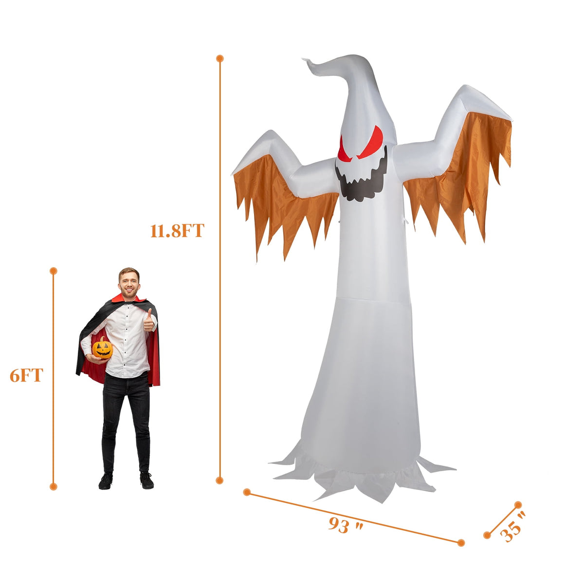 Haunt & Co 12FT Halloween Inflatables Ghost Outdoor w/ Scary Flames,4pcs LED Lights