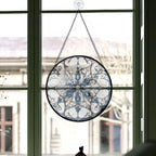 Haunt & Co Home Decor Christmas Gift - Christmas Snowflake Halloween Stained Glass Hanging Ornament - Merry & Bright Xmas Tree Decor, Holiday Gift for Family & Friends