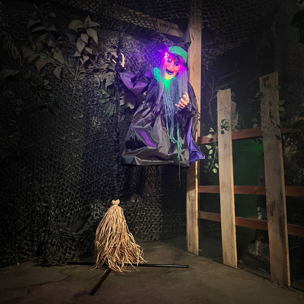 Haunt & Co 6 ft Touch-Activated Mounted Flying Witch Halloween Animatronic