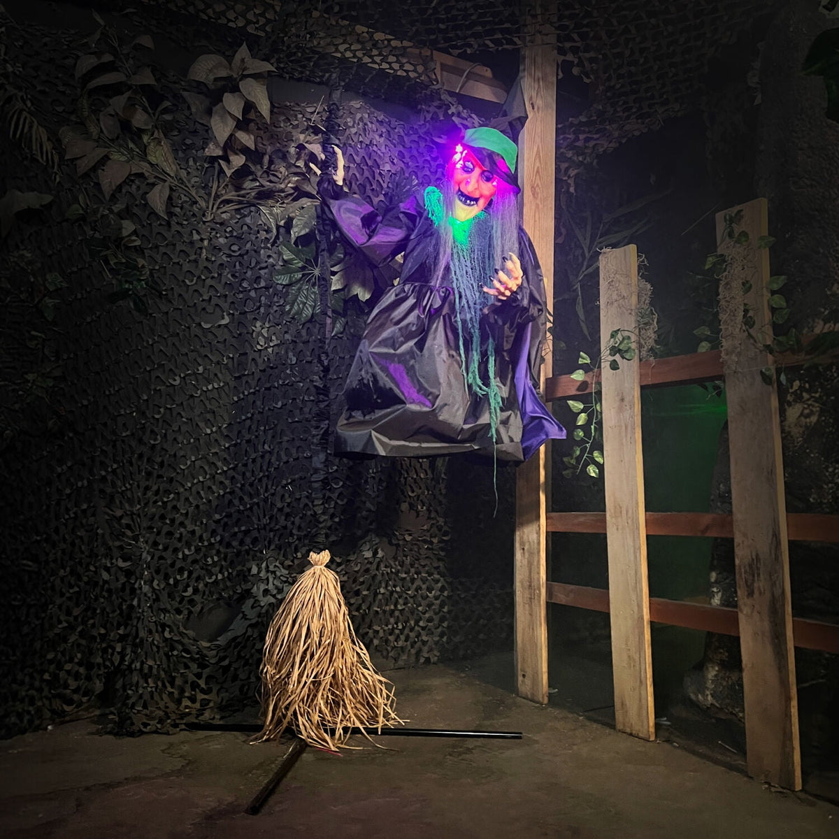 Haunt & Co 6 ft Touch-Activated Mounted Flying Witch Halloween Animatronic
