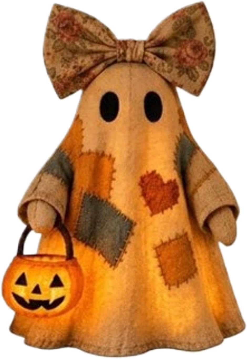 Haunt & Co 2PCS Lighted Vintage Patchwork Ghost, 13.8" Halloween Warm Lighted Centerpiece for Indoor Desk Ornaments, Tradition Patchwork Design Gifts for Family Party Favors