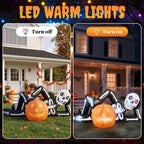 Haunt & Co 7' Halloween Inflatables Skeleton Outdoor Reclining Skeleton with Pumpkin,Built-In LED Lights