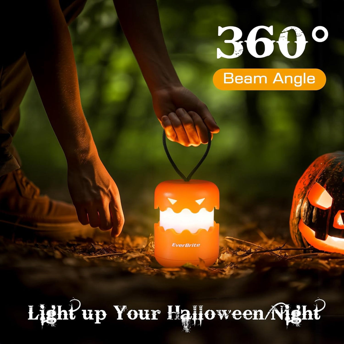Haunt & Co EverBrite 3-Pack Halloween Pumpkin Lantern, Collapsible Jack O Lantern Pumpkins with Lanyard, Halloween Party Favors, Light up Pumpkin Outdoor