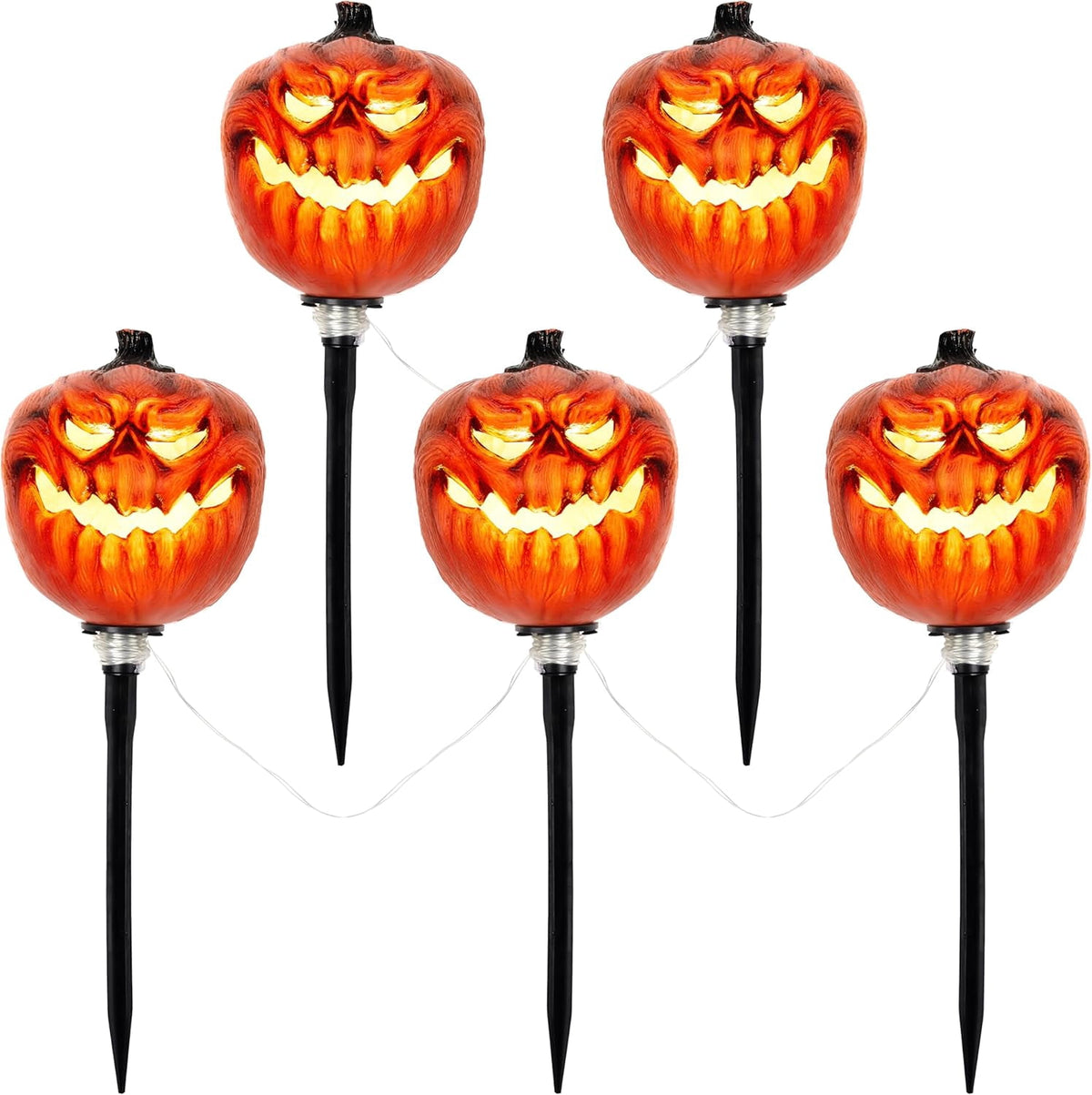 Haunt & Co 3 Pack Lighted Pumpkin Pathway Lights Stakes,Outdoor Jack-O-Lantern Waterproof Decorations,Scary Halloween Party Props Outdoor Yard Decor