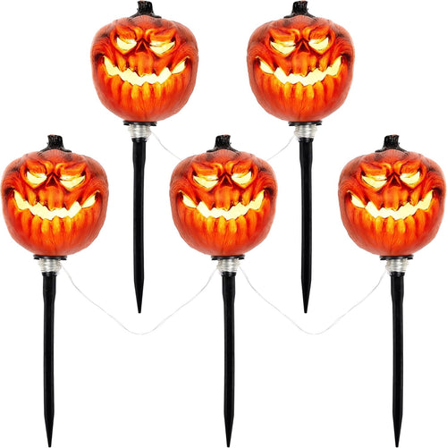 Haunt & Co 3 Pack Lighted Pumpkin Pathway Lights Stakes,Outdoor Jack-O-Lantern Waterproof Decorations,Scary Halloween Party Props Outdoor Yard Decor