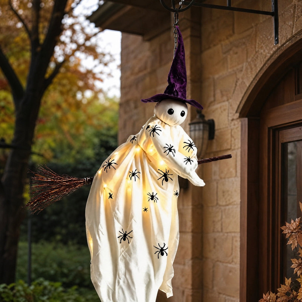 Haunt & Co Halloween Flying Ghost Decorations, Large Hanging Ghost Ornament with Weather Resistant Design and Swinging Effect, Spooky Outdoor Yard Decor for Porch Tree Garden Party House Decoration-A