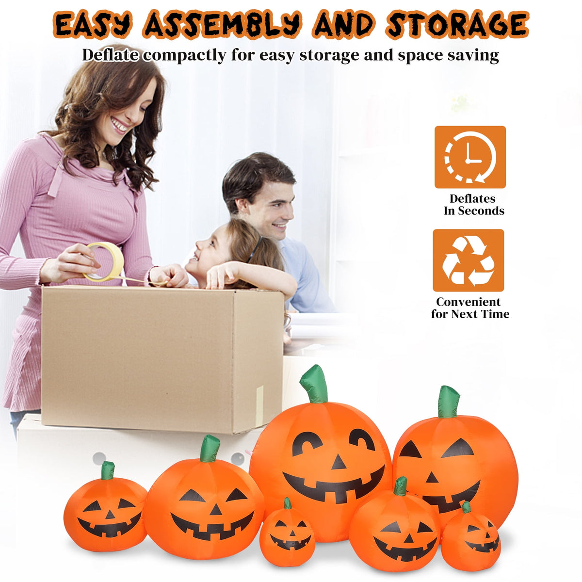 Haunt & Co 7 FT Halloween Inflatables Pumpkin, 7 Blow up Pumpkins w/ Build-in LEDs