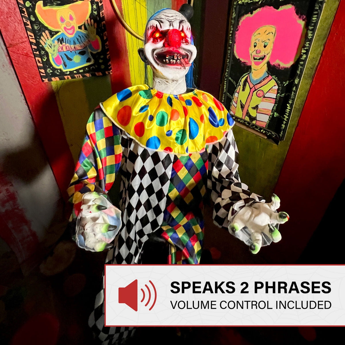 Haunt & Co 5.9 ft Voice & Sound-Sensor Clown on Tricycle Halloween Animatronic