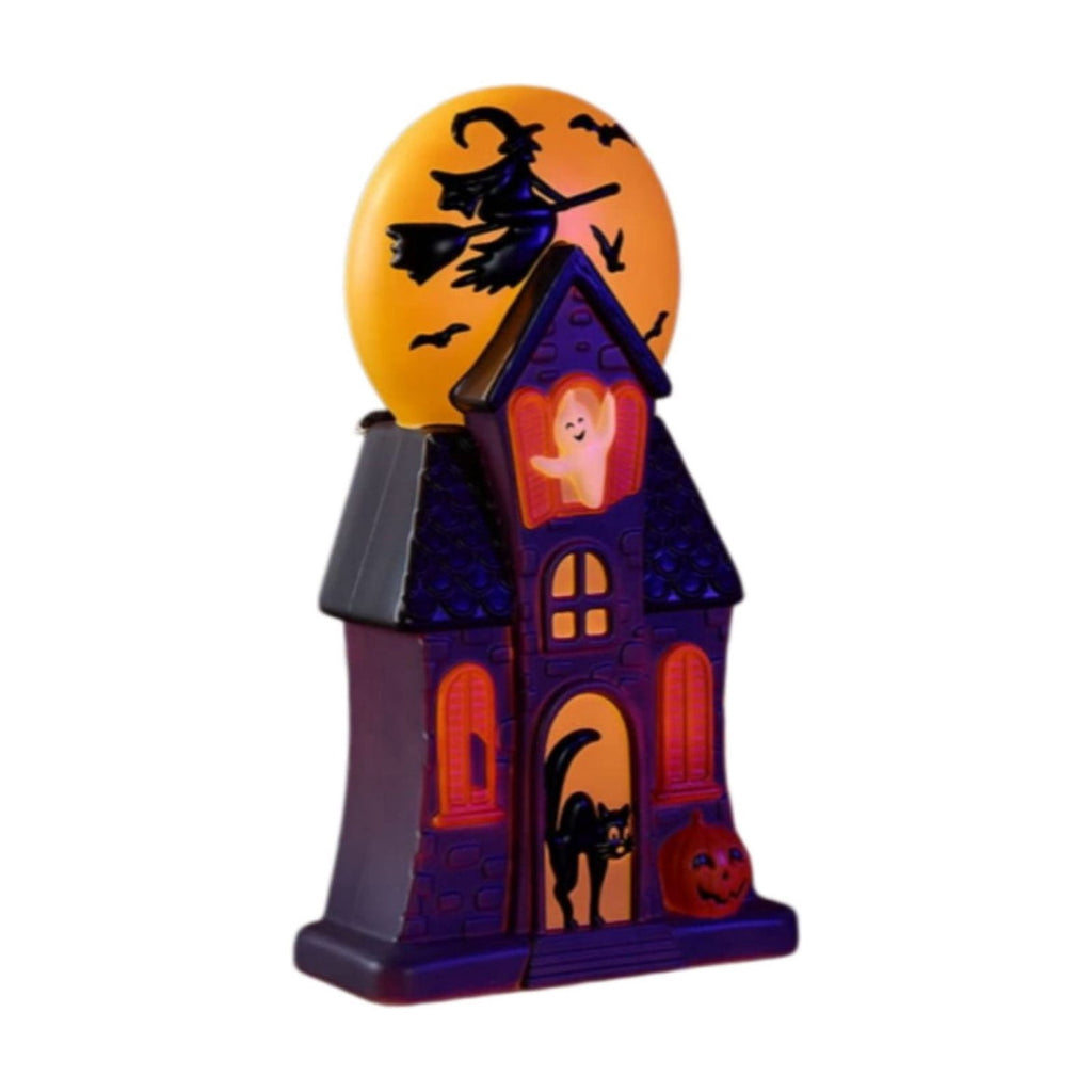 Haunt & Co 11.8 Inch Resin Light Up Spooky Halloween Manor Tabletop Decor Battery Operated LED Witch Ghost Black Cat Pumpkin Scene Lamp Mantel Shelf Indoor Halloween Party Home Seasonal Ornament