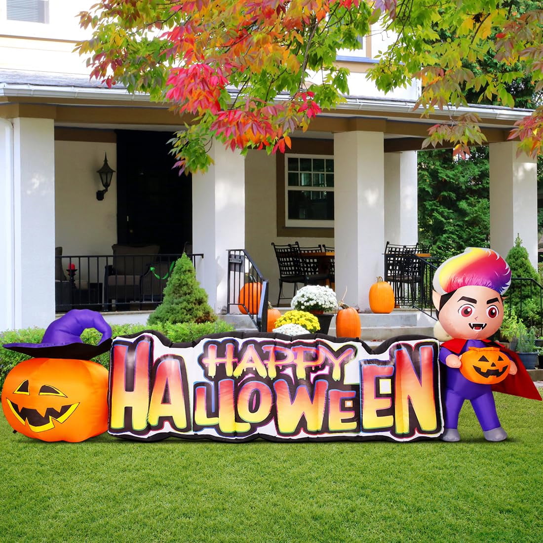 Haunt & Co Halloween Inflatables 11.5 FT Long Vampire With Pumpkin, Outdoor Halloween Inflatables Halloween Blow Ups with LED Lights, Funny Inflatables for Halloween Holiday Party