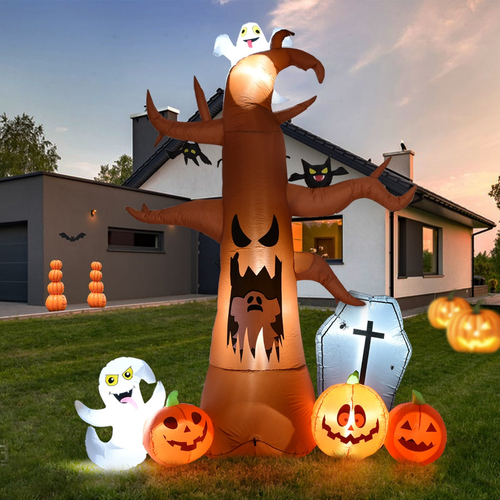 Haunt & Co Coolmade 8 ft Halloween Inflatable Outdoor Dead Tree with Ghosts Pumpkins Tombstone Bat, Halloween Blow Up Yard Decorations Clearance with Build-in LED Lights for Holiday Party Lawn Yard Garden