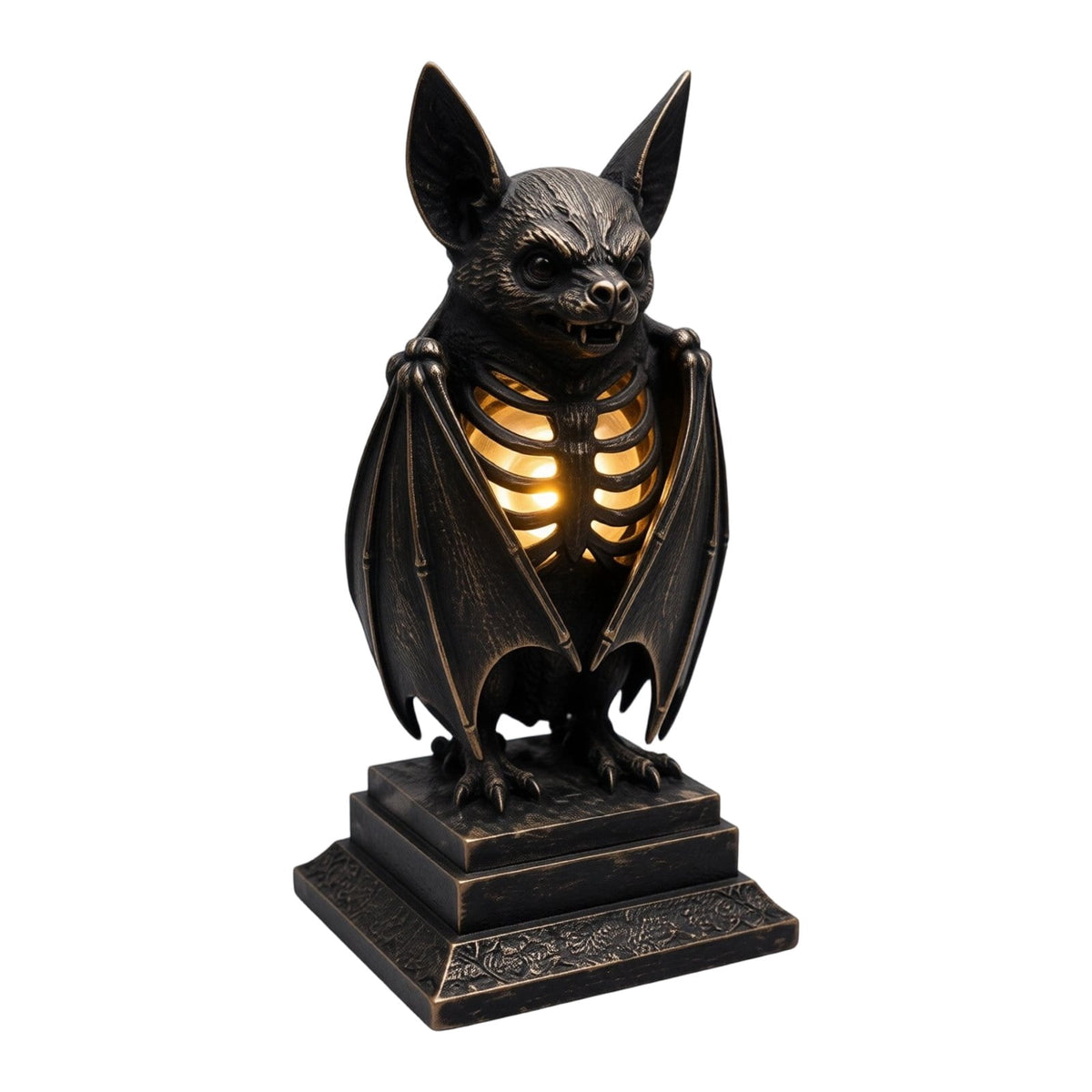 Haunt & Co Gothic Bat Skeleton Ambient Lamp, Resin LED Skull Night Light Vintage Decor, Bedside Accent Gift Haunted House Ornament, Halloween Figurine for Home Display,10.2 Inch