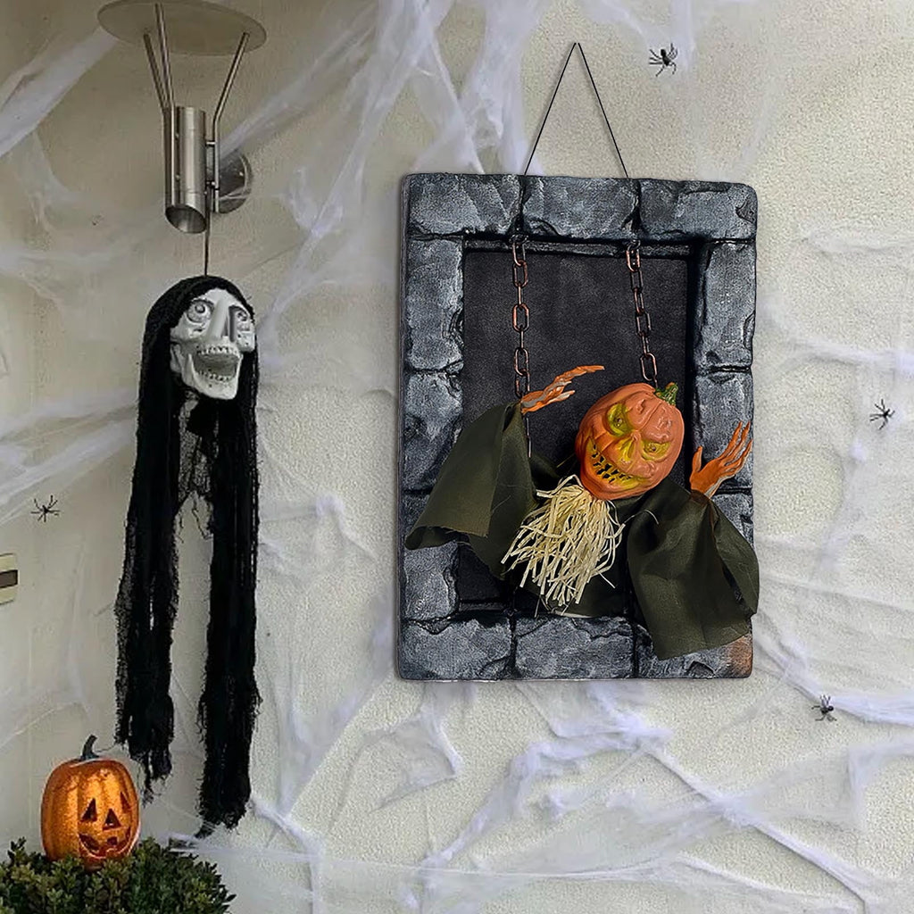 Haunt & Co HOZVOMI Motion-Activated Halloween Tombstone Decoration - Hanging Ornament with Glowing LED & Screaming Sound Effects for Spooky Outdoor Indoor Decor