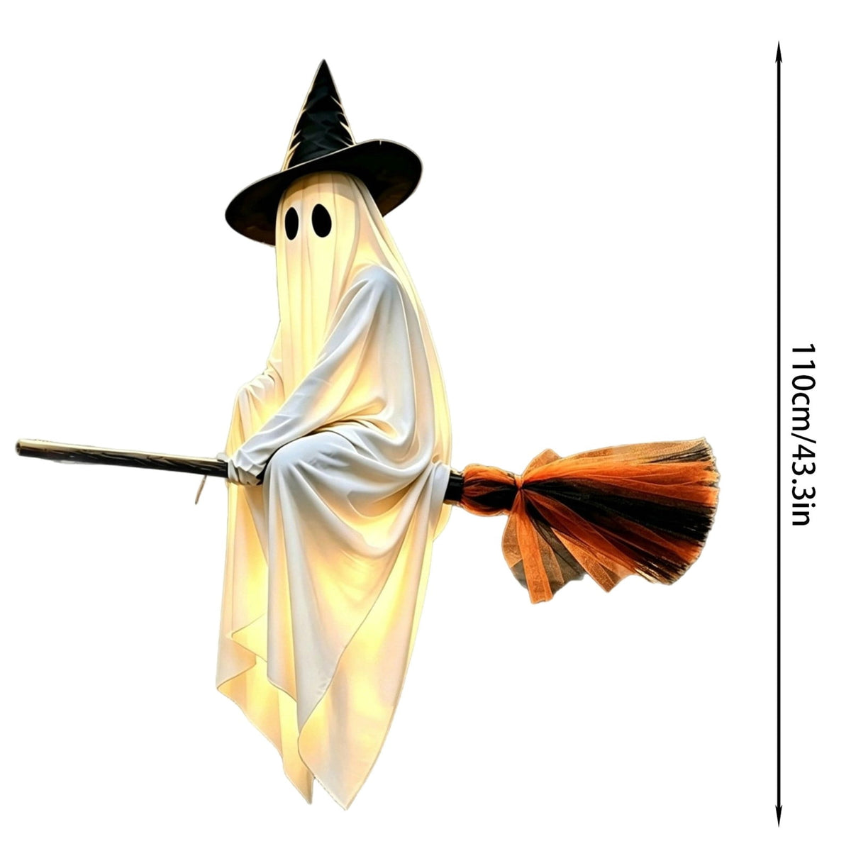 Haunt & Co Halloween Glowing Ornament with Lighted Witch Hat - Flying Hanging Decor for Home Porch Yard, Holiday Scene Prop for Halloween Celebration