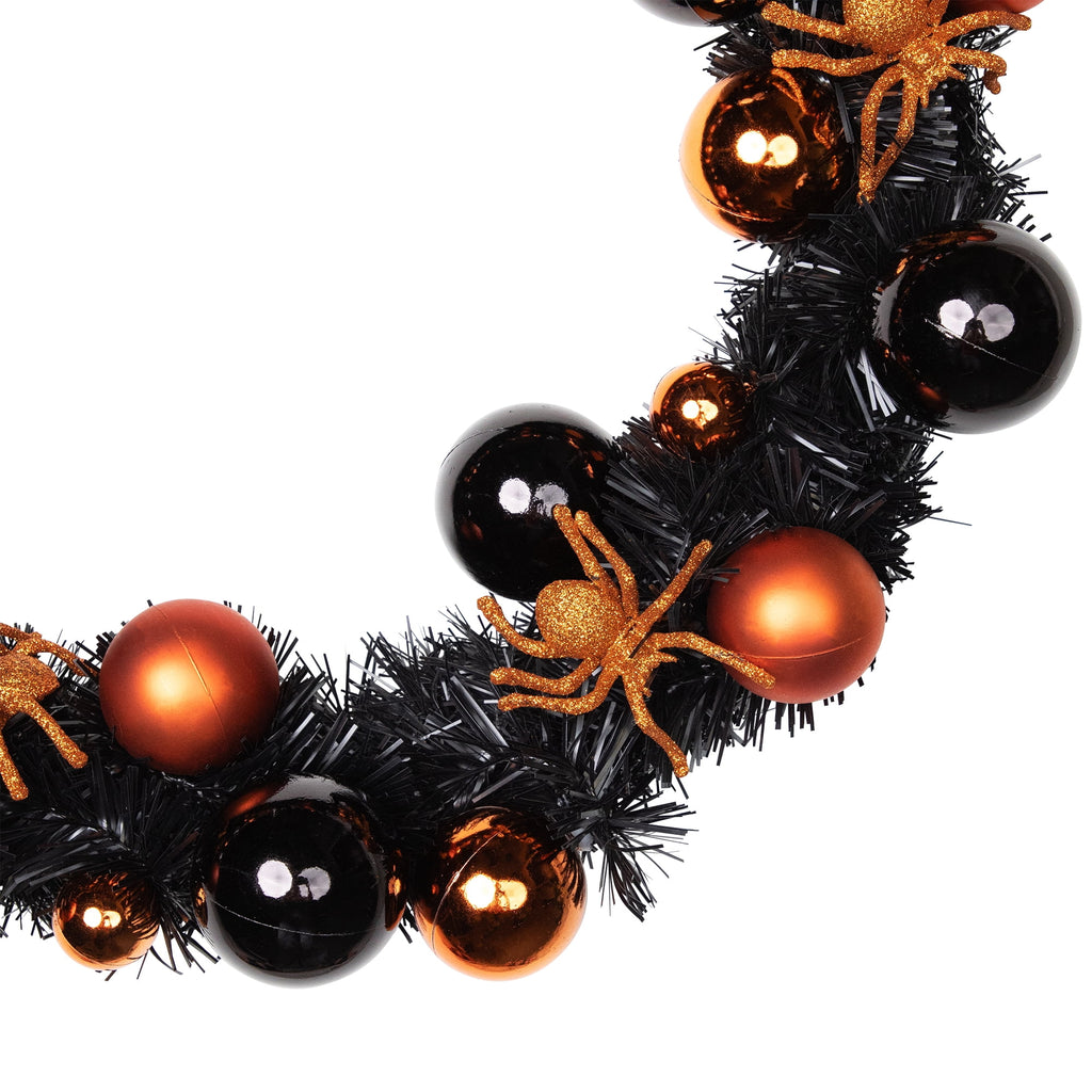 Haunt & Co Northlight Spiders and Ornaments Small Tinsel Halloween Wreath - 18" - Orange and Black - Unlit