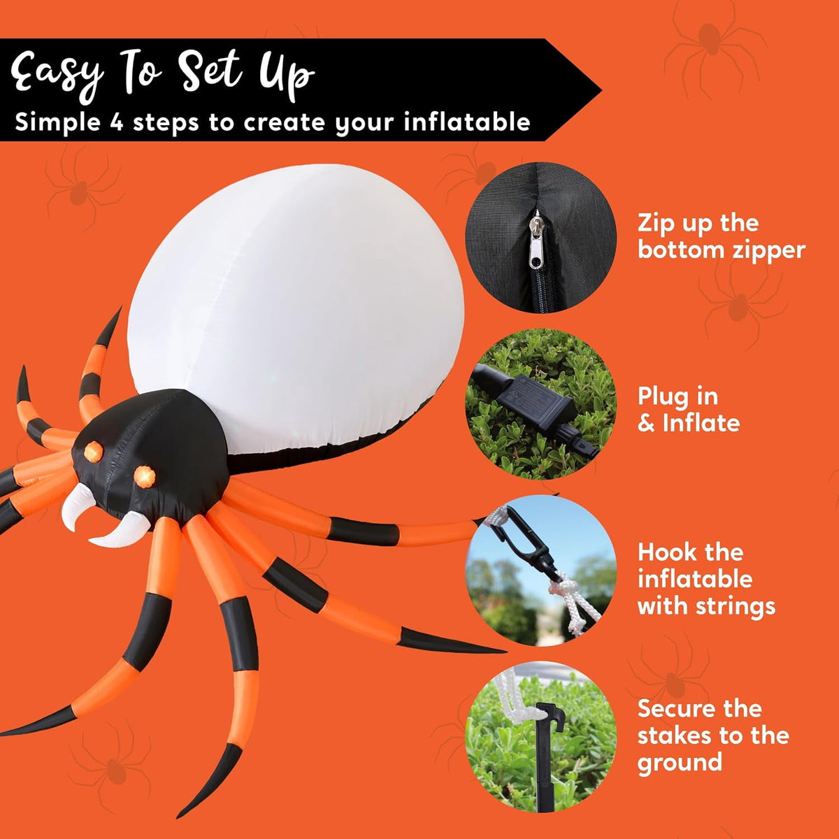 Haunt & Co 8 FT Halloween Inflatables Spider with Rotating Colorful Light,Light Up Spider with Orange Eyes Halloween Blow up Yard Decorations,Outdoor