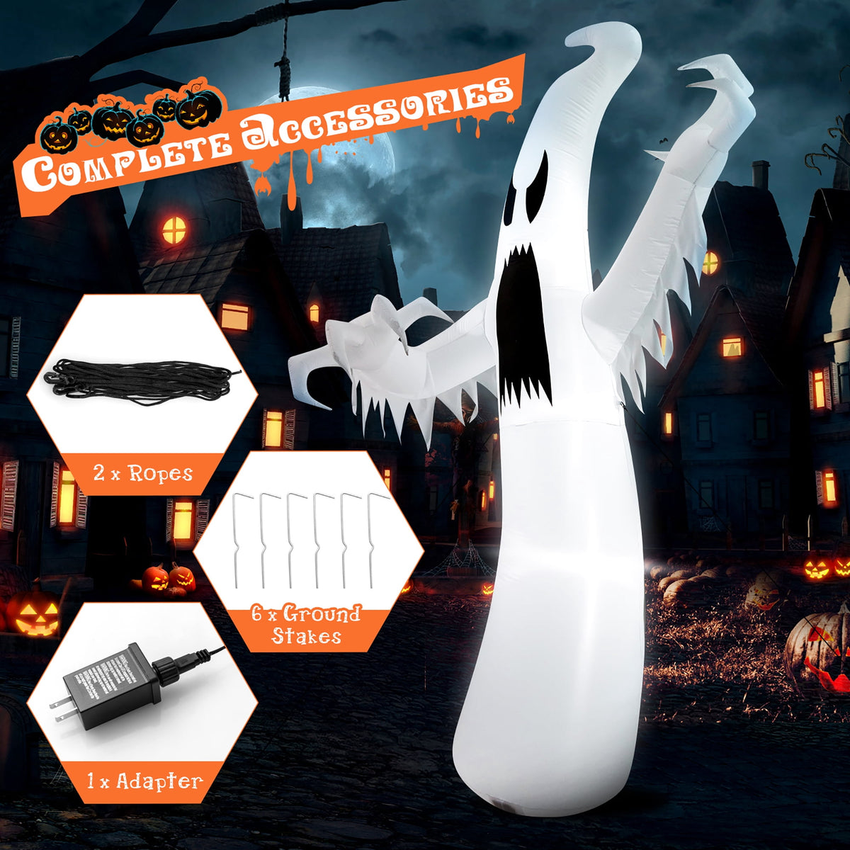 Haunt & Co Costway 12ft Halloween Inflatable Ghost Quick Blow up w/LED Lights Outdoor Yard Scary Decoration