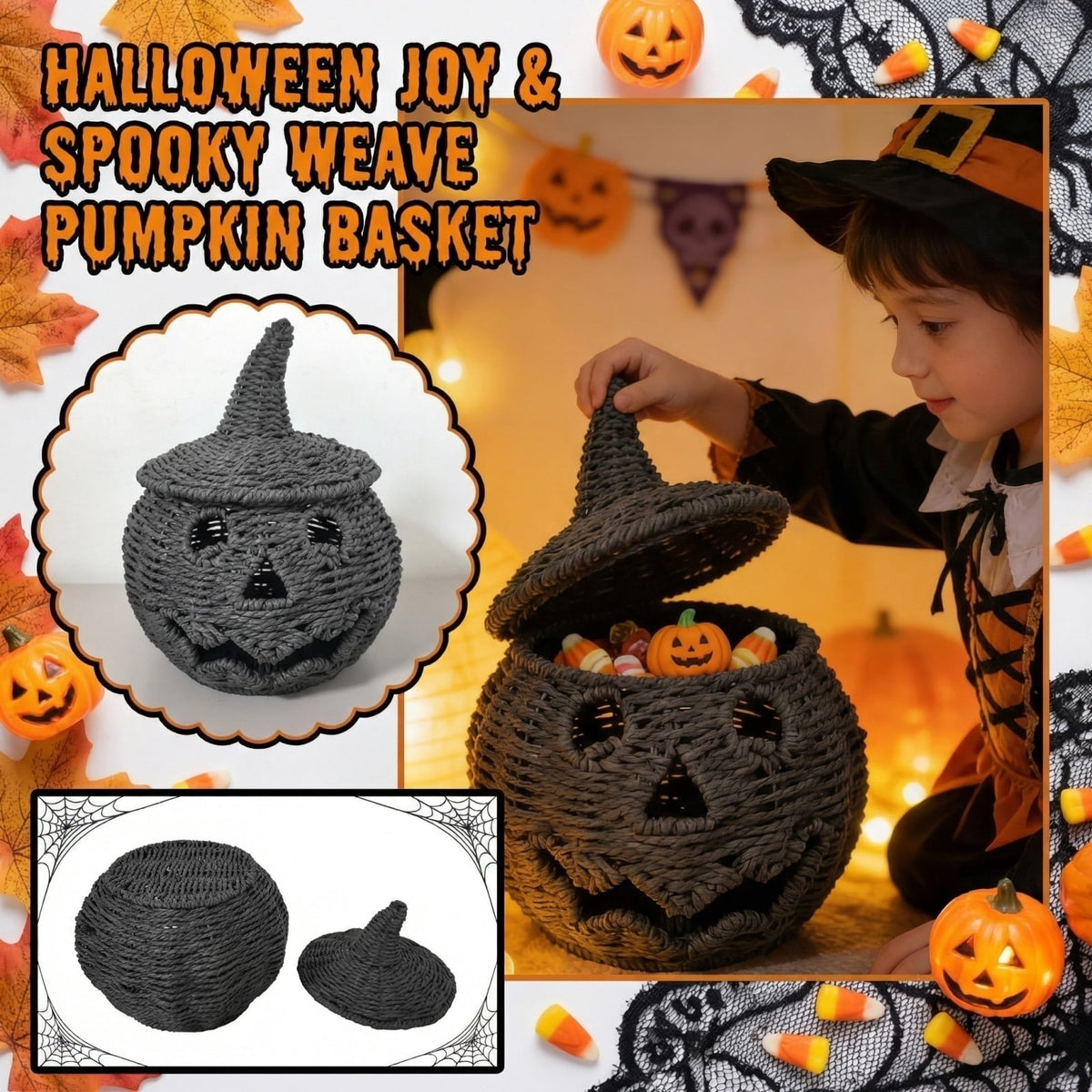 Haunt & Co Aximioll Halloween Spooky Seaweed Pumpkin Ornaments â?? Bold Shape with Eerie Shadows, Halloween Decorations for Holiday Parties & Trick or Treat Nights for Halloween Parties with spooky party setups