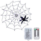 Haunt & Co Halloween Spider Web Light LED and a 5in Spider, 3.28ft Spider Web Light Decorations 70 LED Lighted, Indoor Outdoor House Yard Garden Scary Halloween Window Light, Battery Operated, Purple