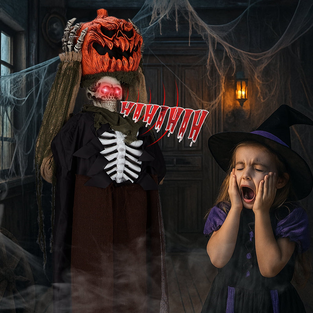 Haunt & Co 6ft Ghost with The Pumpkin Head Halloween Animated Animatronic Decoration w/ Pre-Recorded Screaming