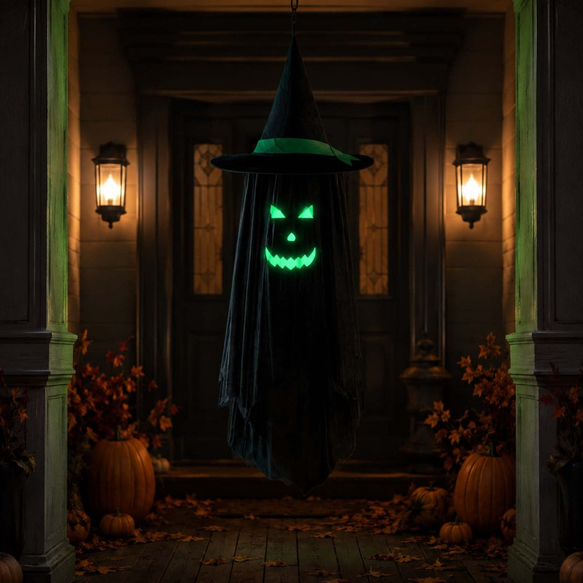 Haunt & Co Halloween Ghost Glow in Dark Outdoor Hanging Ornament 11.8 Inch - Spooky Luminous Pendant with Expressive Face for Yard Porch Tree Party Decor