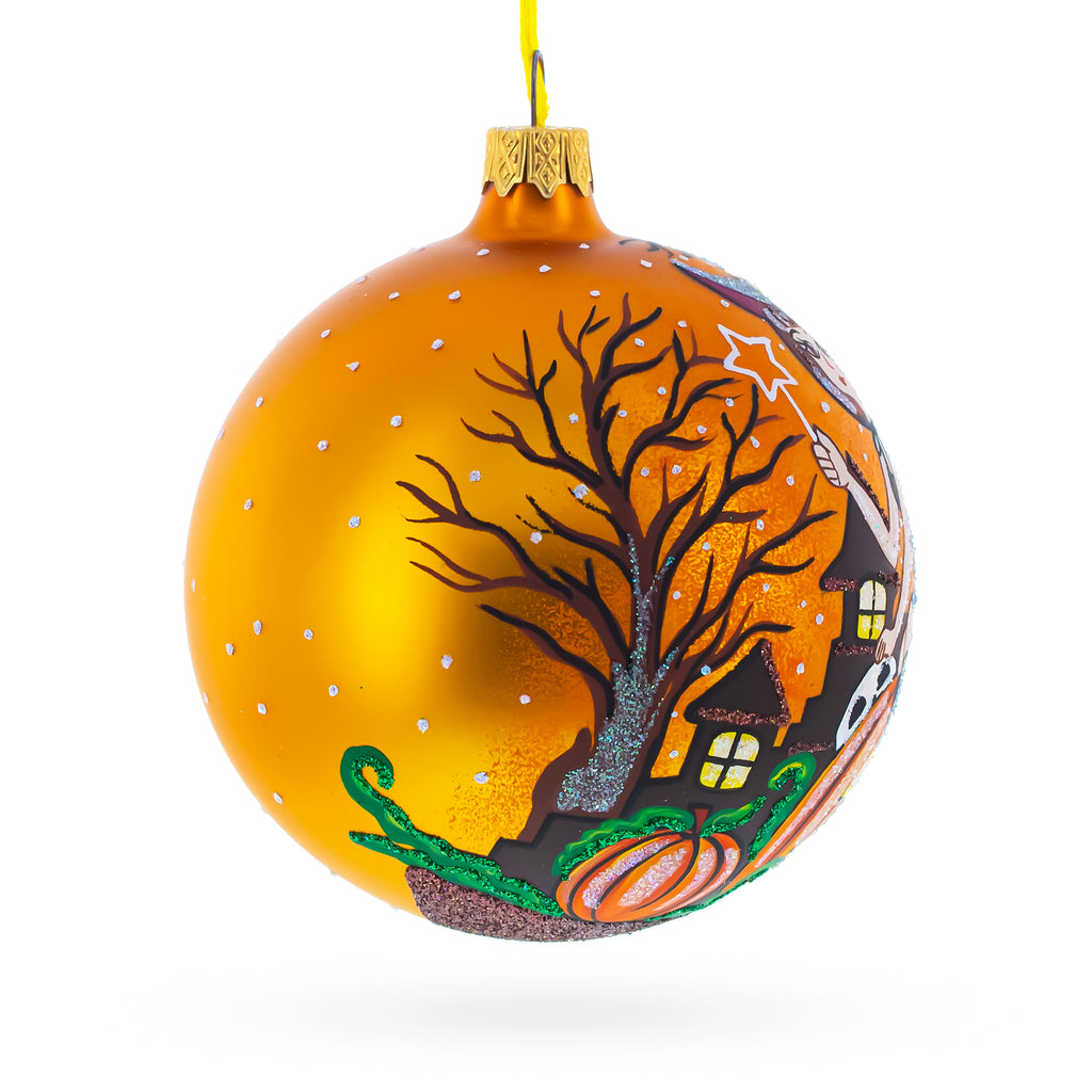 Haunt & Co Enchanting Witch Riding Pumpkin Glass Ball Halloween Ornament 4 Inches