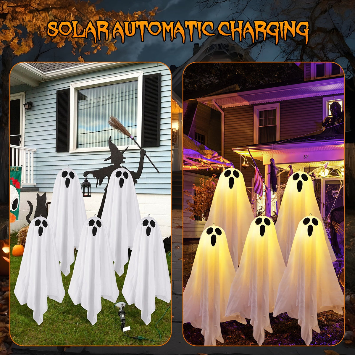 Haunt & Co Solar Garden Lights Outdoor, 5Packs Halloween Ghost Decorations Lights Indoor, Solar Scary Ghost Path Lights