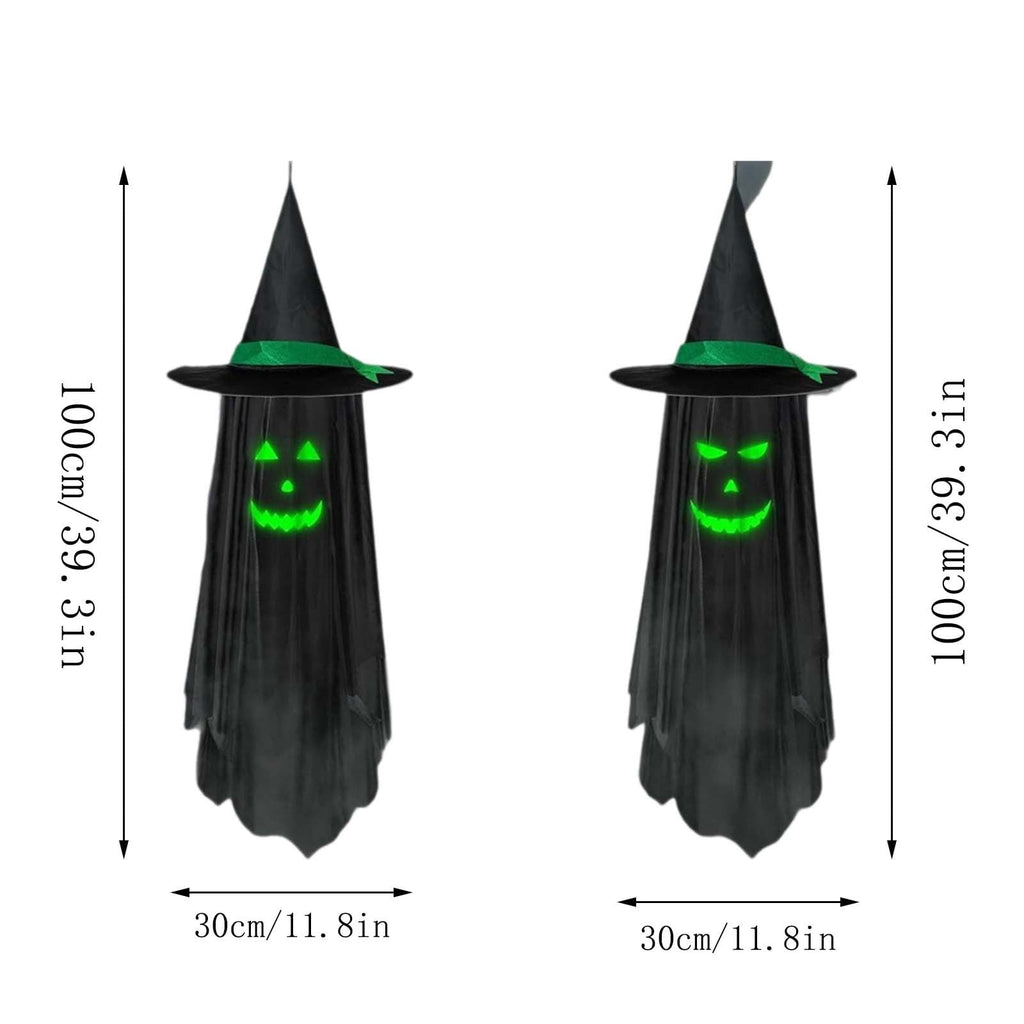 Haunt & Co Halloween Ghost Glow in Dark Outdoor Hanging Ornament 11.8 Inch - Spooky Luminous Pendant with Expressive Face for Yard Porch Tree Party Decor