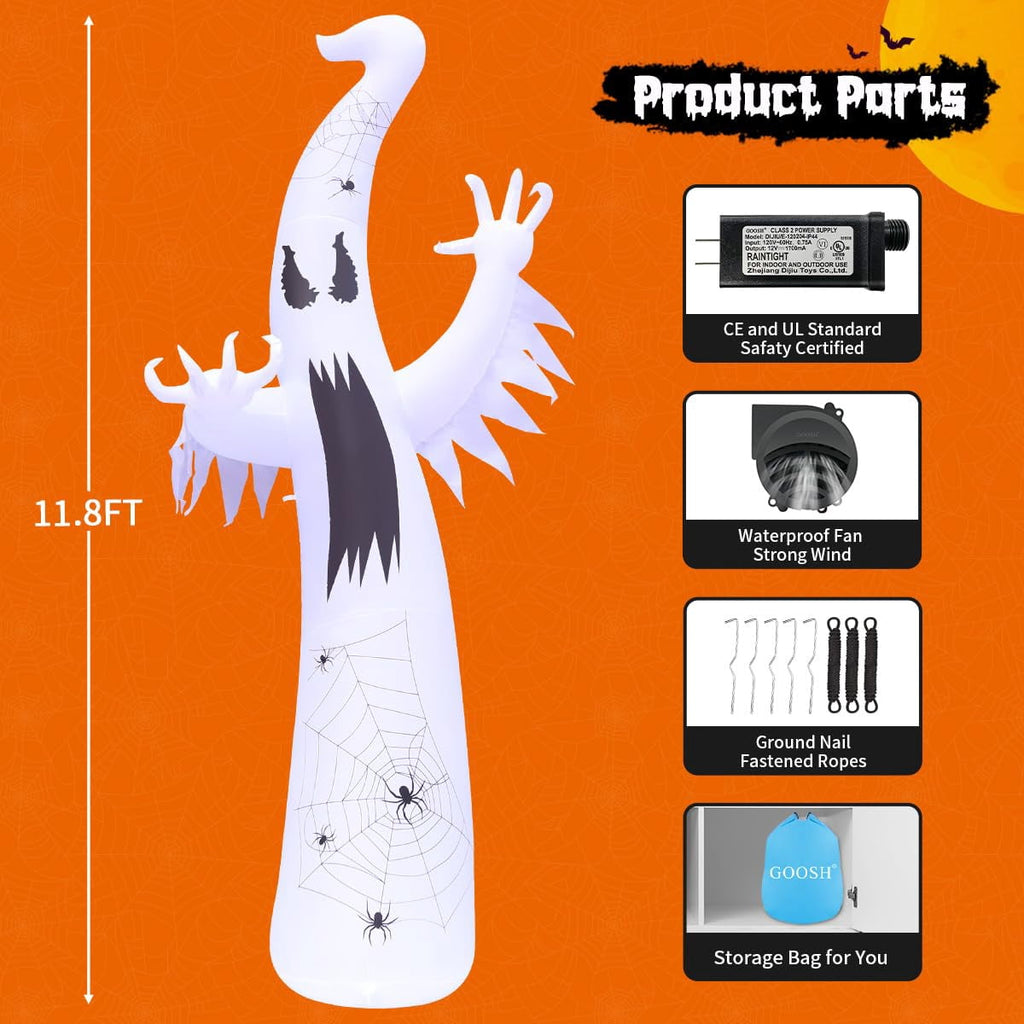 Haunt & Co Halloween Inflatable 11.8 FT Inflatable Halloween Ghost, Inflatable Halloween Ghost Scary Blow Up Ghost with LED Lights, Outdoor Clearance for Halloween/Holiday/Party