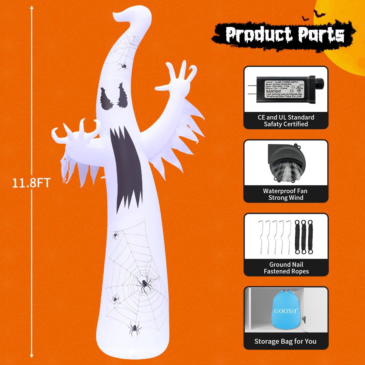 Haunt & Co Halloween Inflatable 11.8 FT Inflatable Halloween Ghost, Inflatable Halloween Ghost Scary Blow Up Ghost with LED Lights, Outdoor Clearance for Halloween/Holiday/Party