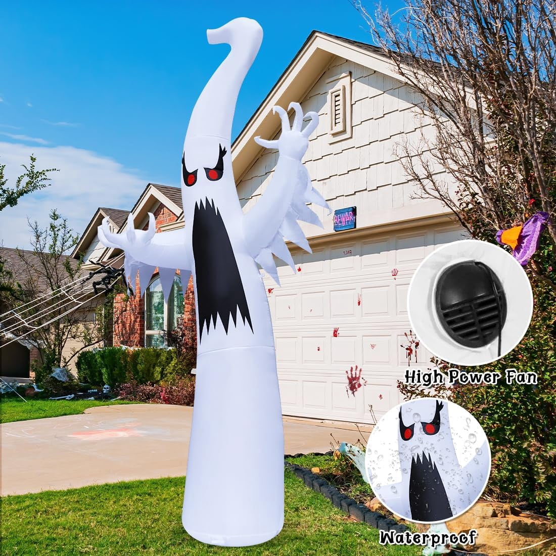 Haunt & Co 12 FT Height Halloween Inflatable Outdoor Colorful Dimming Ghost, Blow Up Yard Decoration Clearance with LED Lights Built-in for Holiday/Party/Yard/Garden