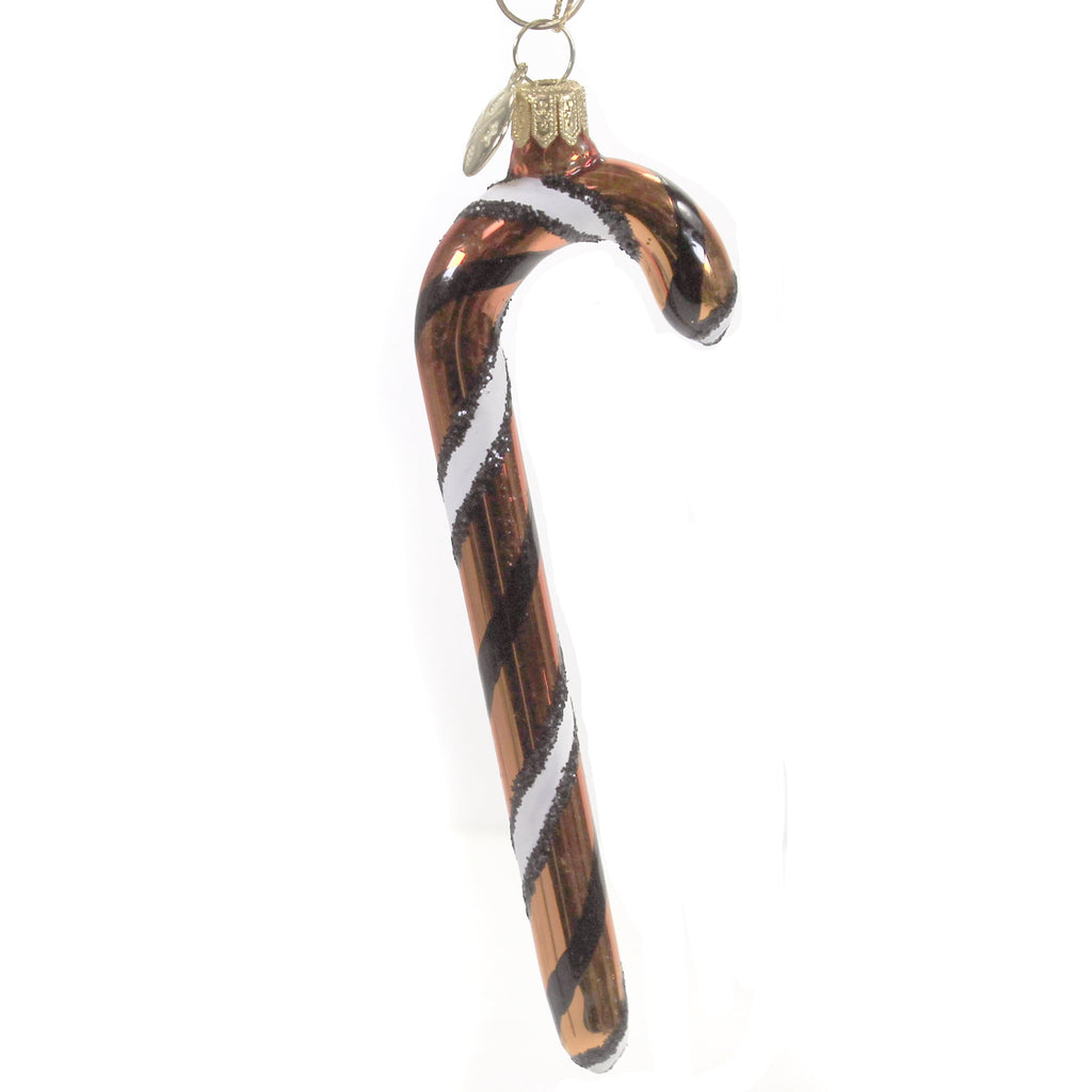 Haunt & Co 5.75In Orange White Black Candy Cane, Glass, Ornament Halloween Stripe 14755