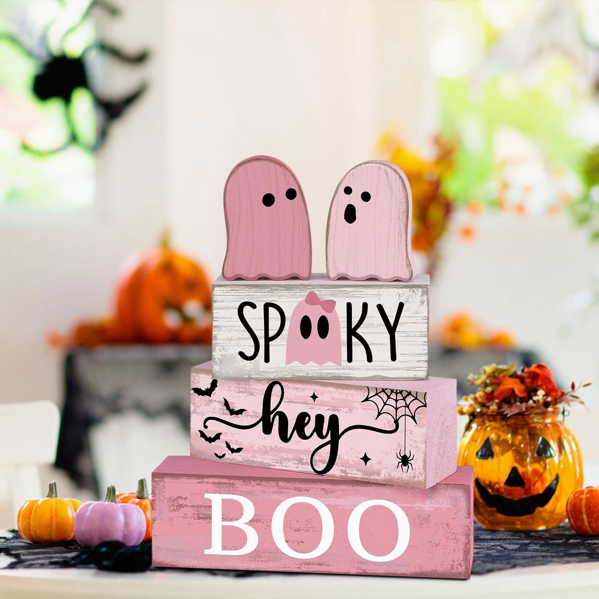 Haunt & Co 5 Pcs Halloween Haunted Ghostly Ornaments â?? Gentle Tones with Spooky Shadows, Halloween Decorations for Snack Tables, Dessert Stations & Halloween Party Setups â?? great for Halloween Parties